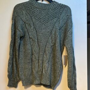 LC Lauren Conrad Olive Green Cable Knit Crewneck Sweater